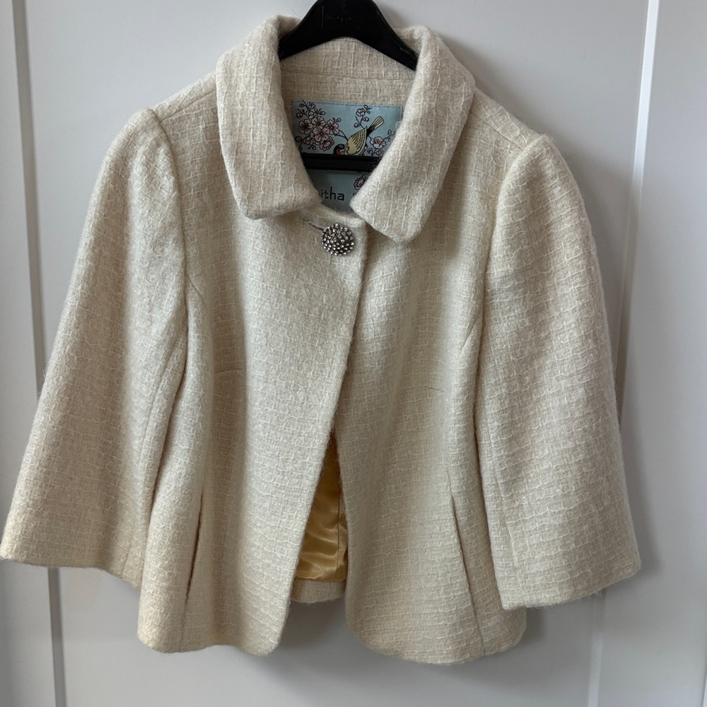 Anthropologie Tabitha Cream and Gold Textured Wool blend Jacket